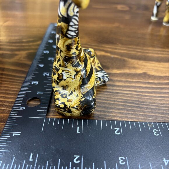 Pair of Vintage Giraffe Figurines in Animal Print Decoupage Safari Shelf Decor - Picture 14 of 15